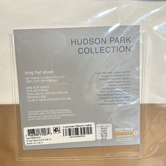 Hudson  Italian Cuff Flat Sheet, King. White/Tan - Picture 3 of 3
